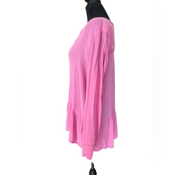 Life Style Pink Button-Down Peplum Blouse - Flowy Viscose Top, Size M - Picture 3 of 7